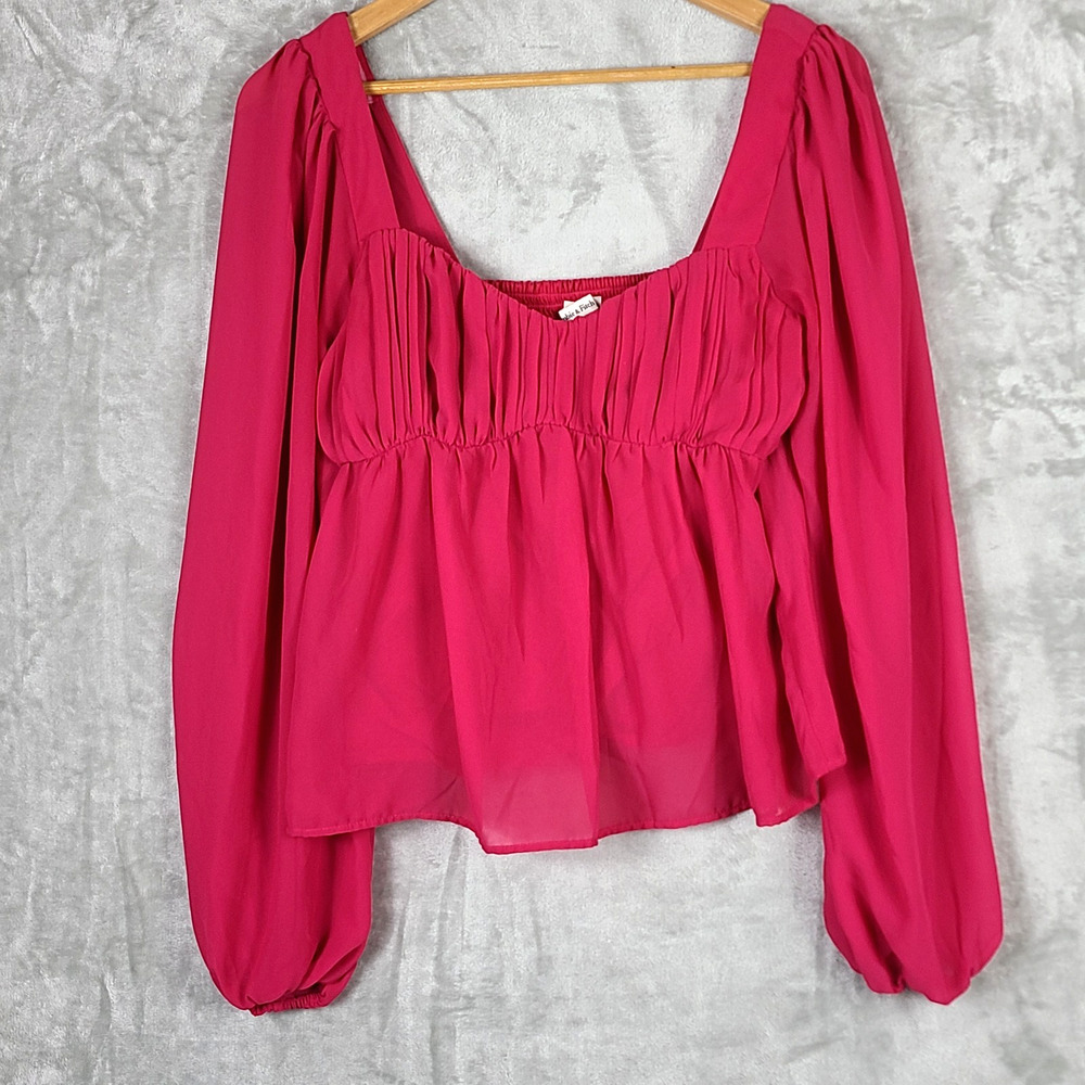 Abercrombie & Fitch Pink Y2K Babydoll Sheer Sleeve Smocked Top Fairycore Size M
